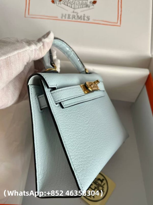 AAA+ Hermes Epsom Mini Kelly Sellier 20 Bleu Brume Replica Bags – 1:1 Best Copy with In-Hand Photos