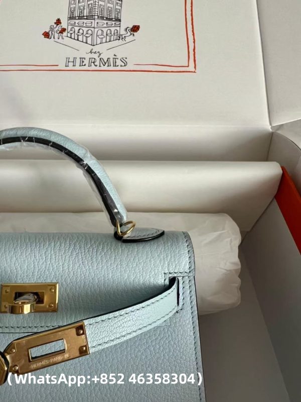 AAA+ Hermes Epsom Mini Kelly Sellier 20 Bleu Brume Replica Bags – 1:1 Best Copy with In-Hand Photos