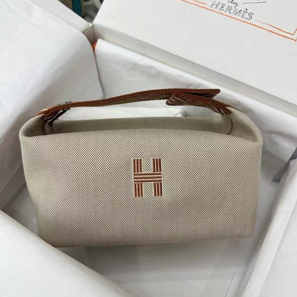 Replica Hermes Canvas Small Bride-A-Brac Pouch Natural Rouge H