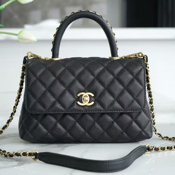 CHANEL Caviar Quilted Mini Coco Chain Handle Flap Black Replica Bags