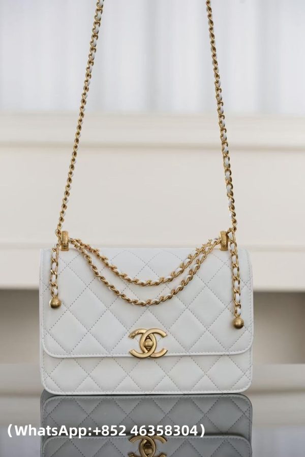 replica CHANEL Calfskin Quilted Perfect Fit Flap White Replica Bags