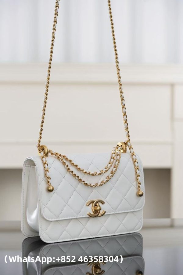 replica CHANEL Calfskin Quilted Perfect Fit Flap White Replica Bags