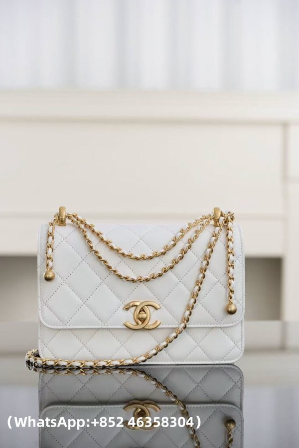 replica CHANEL Calfskin Quilted Perfect Fit Flap White Replica Bags