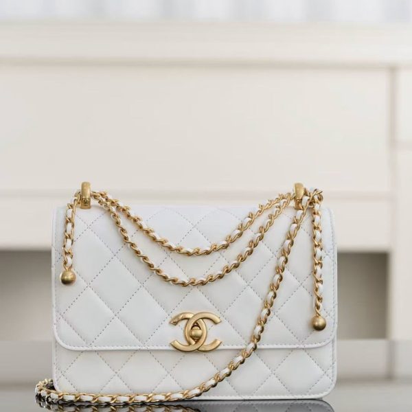 replica CHANEL Calfskin Quilted Perfect Fit Flap White Replica Bags