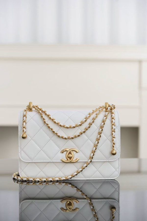 replica CHANEL Calfskin Quilted Perfect Fit Flap White Replica Bags