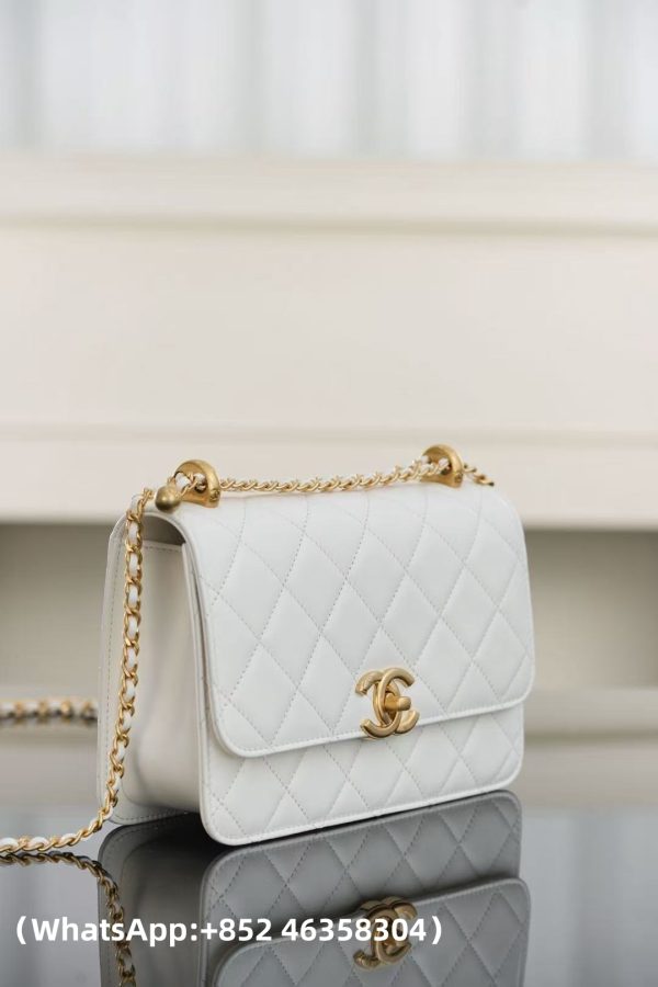 replica CHANEL Calfskin Quilted Perfect Fit Flap White Replica Bags