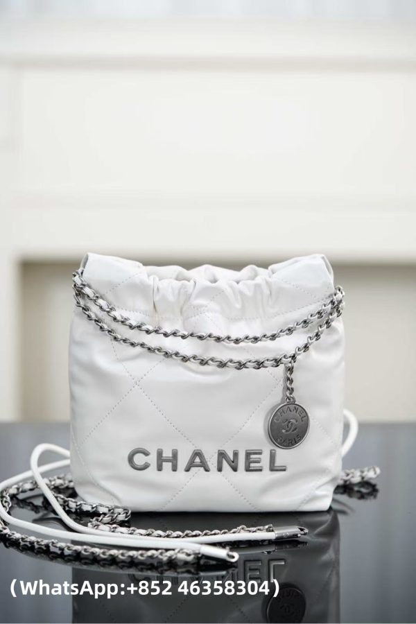 CHANEL Metallic Lambskin Quilted Mini Chanel 22 Silvery Replica Bags