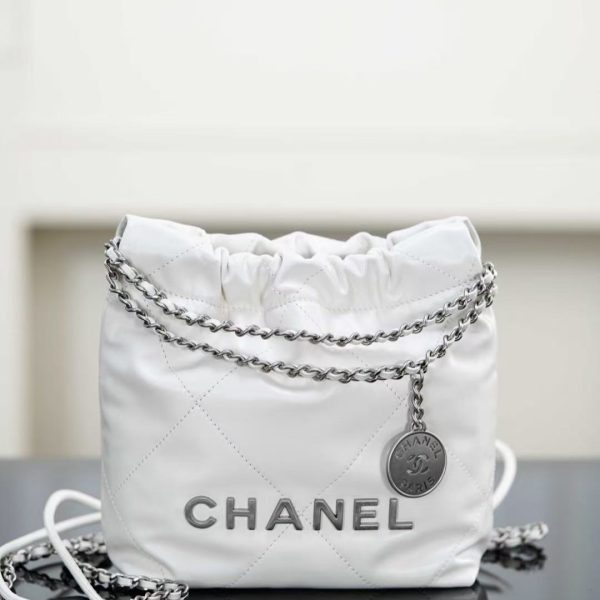 CHANEL Metallic Lambskin Quilted Mini Chanel 22 Silvery Replica Bags