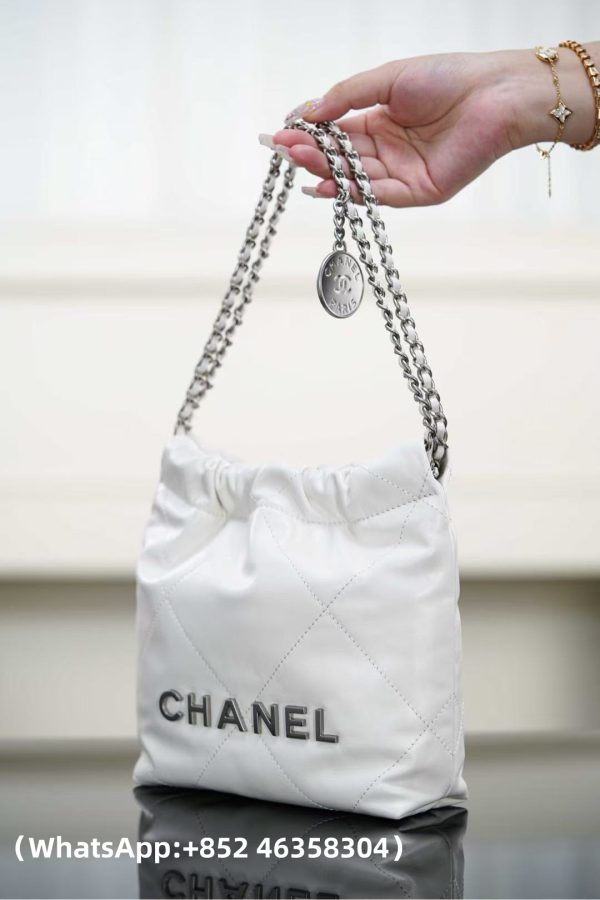 CHANEL Metallic Lambskin Quilted Mini Chanel 22 Silvery Replica Bags