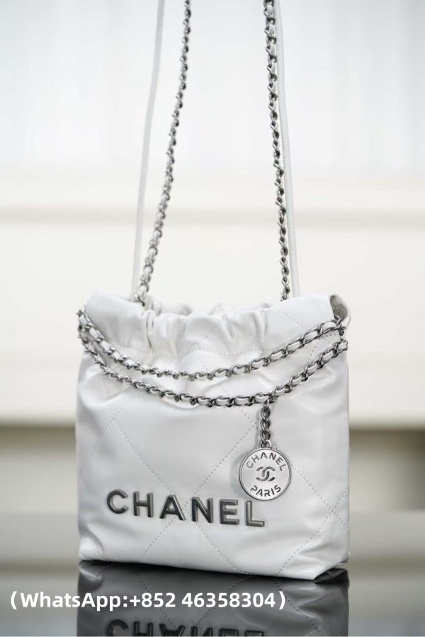 CHANEL Metallic Lambskin Quilted Mini Chanel 22 Silvery Replica Bags