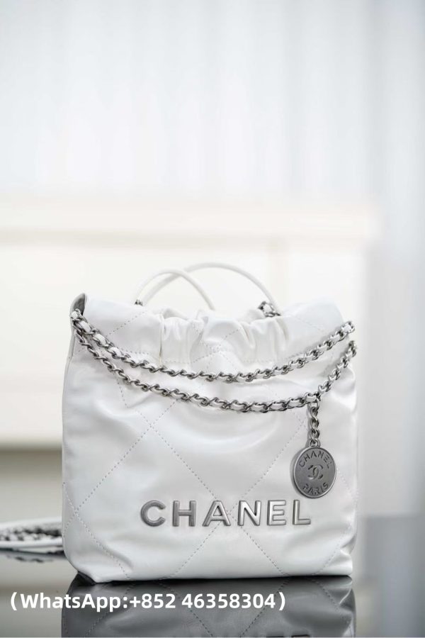 CHANEL Metallic Lambskin Quilted Mini Chanel 22 Silvery Replica Bags