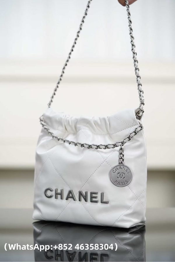 CHANEL Metallic Lambskin Quilted Mini Chanel 22 Silvery Replica Bags