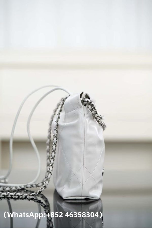 CHANEL Metallic Lambskin Quilted Mini Chanel 22 Silvery Replica Bags