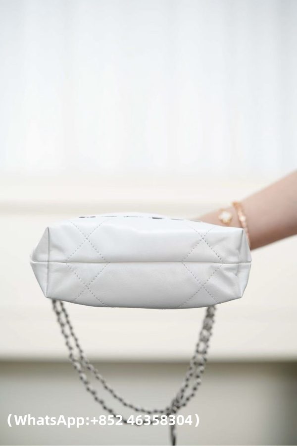 CHANEL Metallic Lambskin Quilted Mini Chanel 22 Silvery Replica Bags