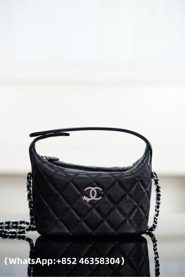 CHANEL 25B Star Buckle Lunch Box Bag Black and Silver Replica Bags