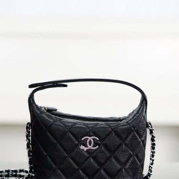 CHANEL 25B Star Buckle Lunch Box Bag Black and Silver Replica Bags