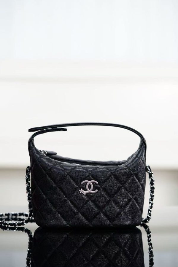 CHANEL 25B Star Buckle Lunch Box Bag Black and Silver Replica Bags