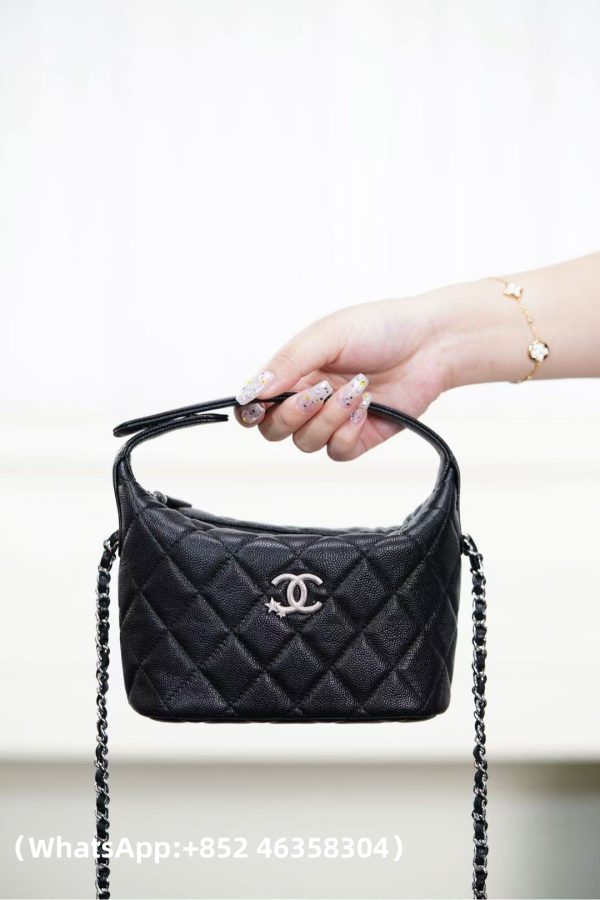 CHANEL 25B Star Buckle Lunch Box Bag Black and Silver Replica Bags