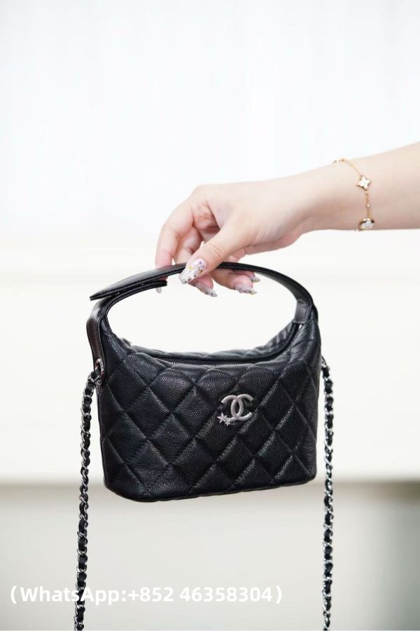 CHANEL 25B Star Buckle Lunch Box Bag Black and Silver Replica Bags