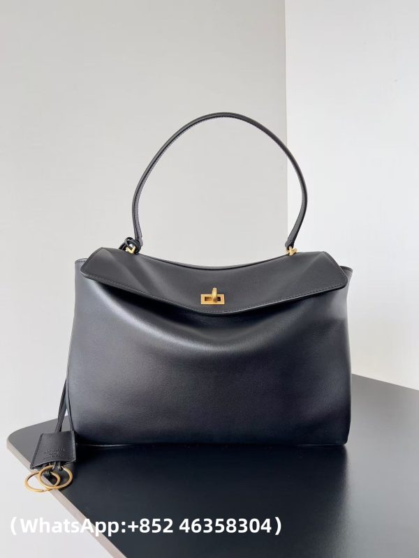 Balenciaga Natural Smooth Calfskin Medium Rodeo Top Handle Handbag Black Replica Bags