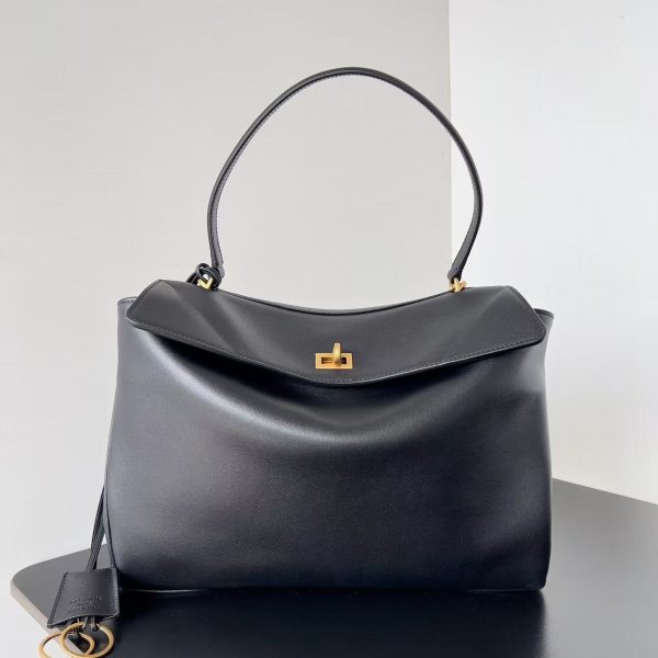 Balenciaga Natural Smooth Calfskin Medium Rodeo Top Handle Handbag Black Replica Bags