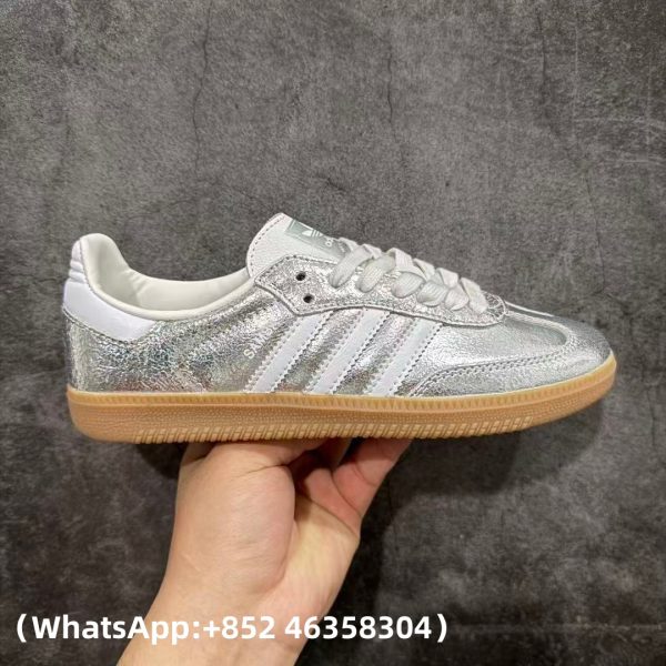 Adidas Samba OG Silver Metallic Cracked Leather Replica Sneakers