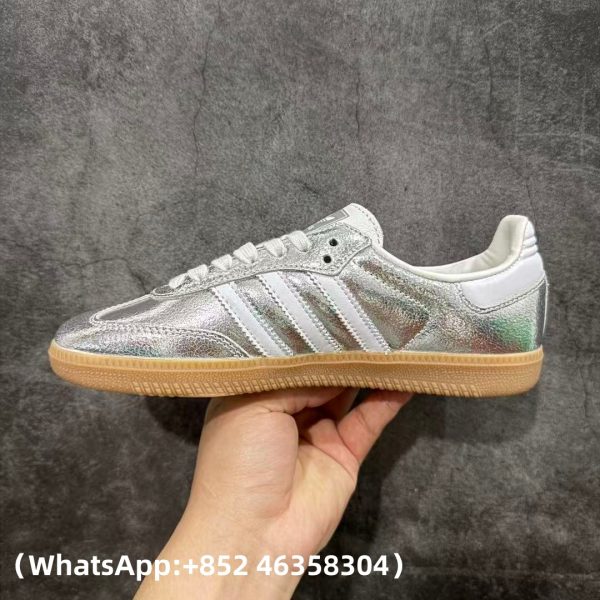 Adidas Samba OG Silver Metallic Cracked Leather Replica Sneakers
