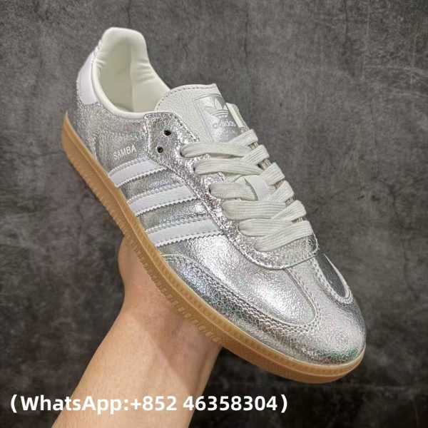 Adidas Samba OG Silver Metallic Cracked Leather Replica Sneakers