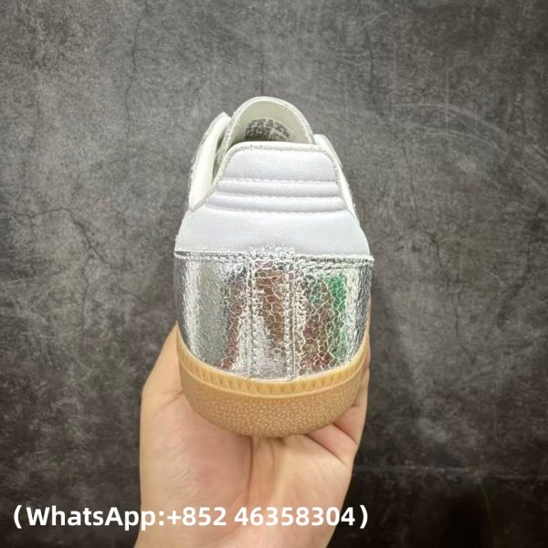 Adidas Samba OG Silver Metallic Cracked Leather Replica Sneakers