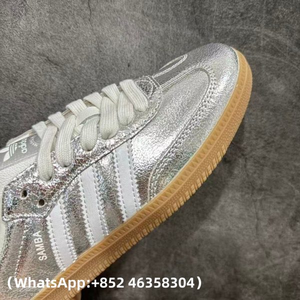 Adidas Samba OG Silver Metallic Cracked Leather Replica Sneakers