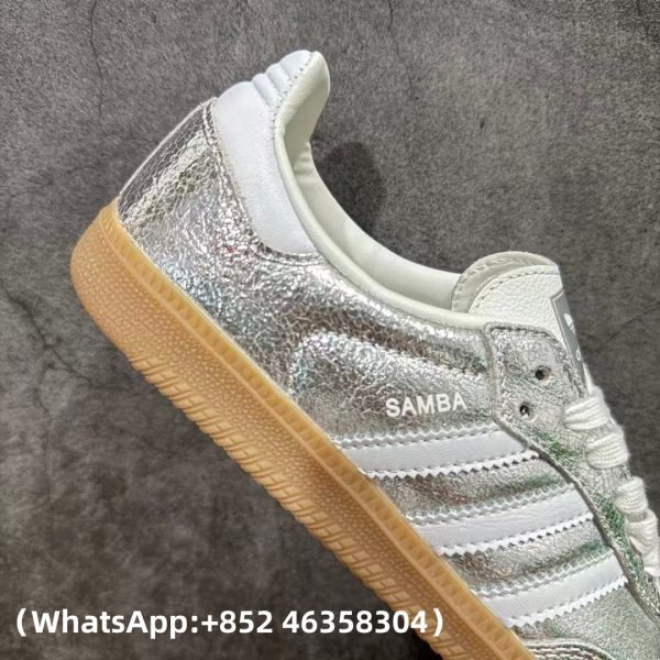Adidas Samba OG Silver Metallic Cracked Leather Replica Sneakers