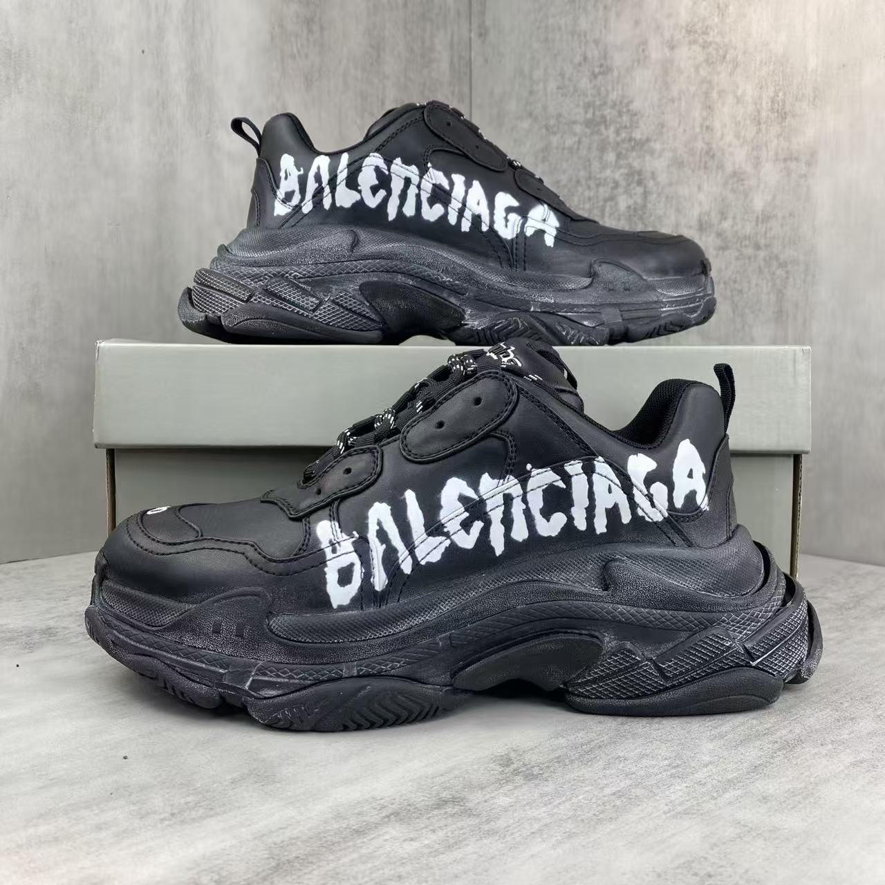 Balenciaga Triple S Black White Graffiti Replica Sneakers